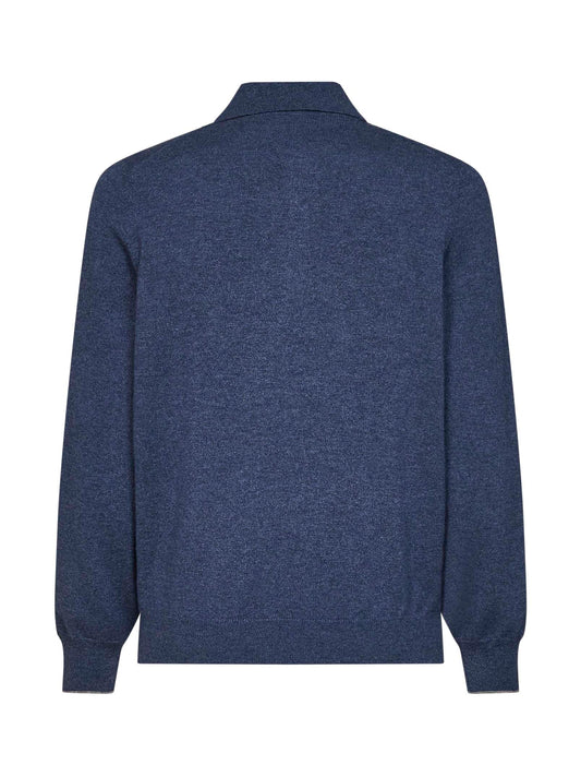 Polo in maglia di cashmere denim