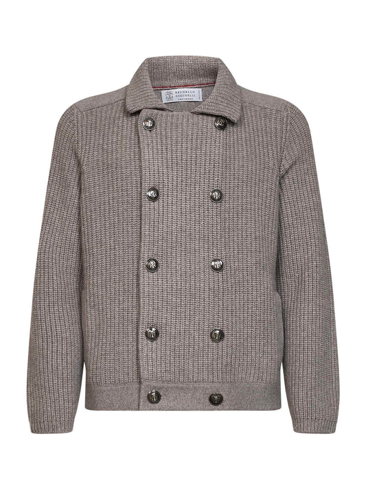 Cardigan Marina in cashmere mezza costa inglese marrone chiaro