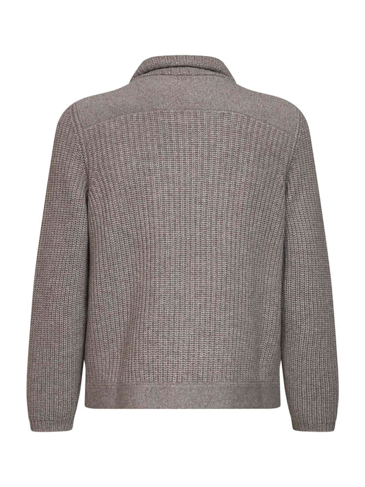 Cardigan Marina in cashmere mezza costa inglese marrone chiaro
