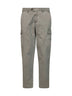 Washed green peached cotton gabardine cargo trousers