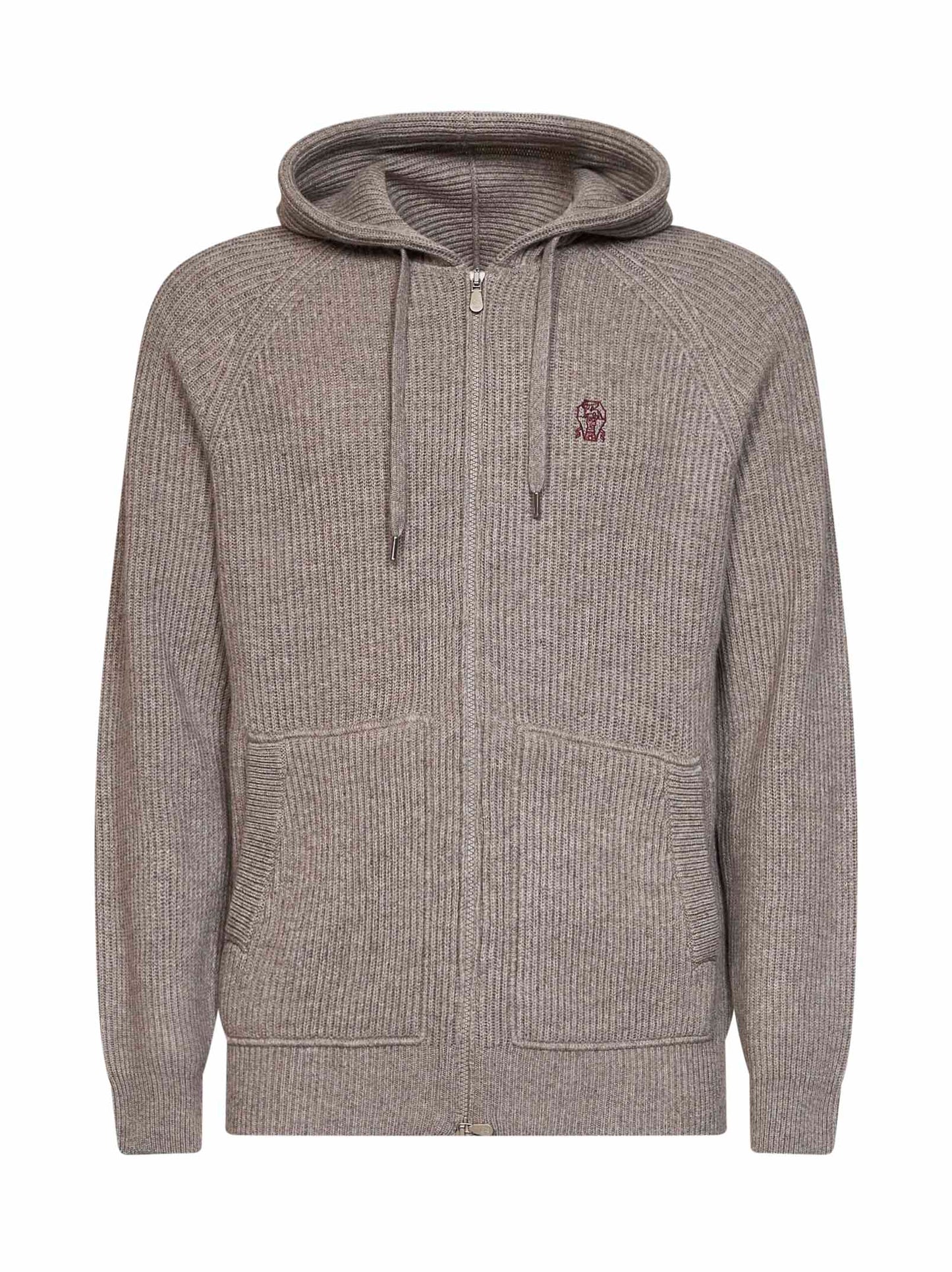 Felpa con zip e cappuccio in maglia di cashmere roccia