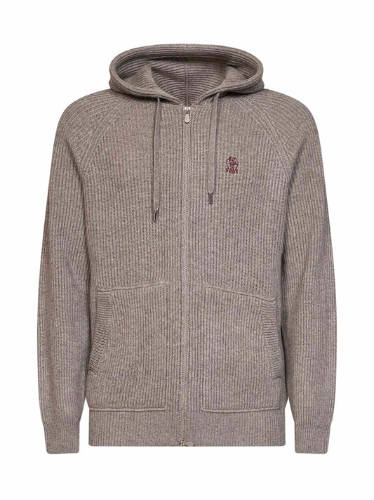 Rock cashmere knit zip-up hoodie