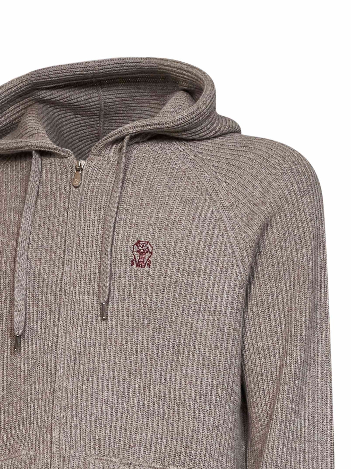 Felpa con zip e cappuccio in maglia di cashmere roccia