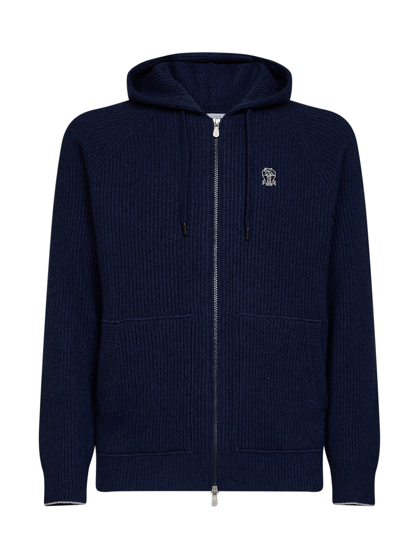 Navy blue cashmere knit zip-up hoodie