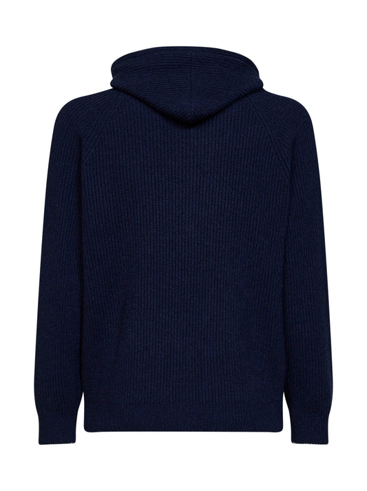 Navy blue cashmere knit zip-up hoodie