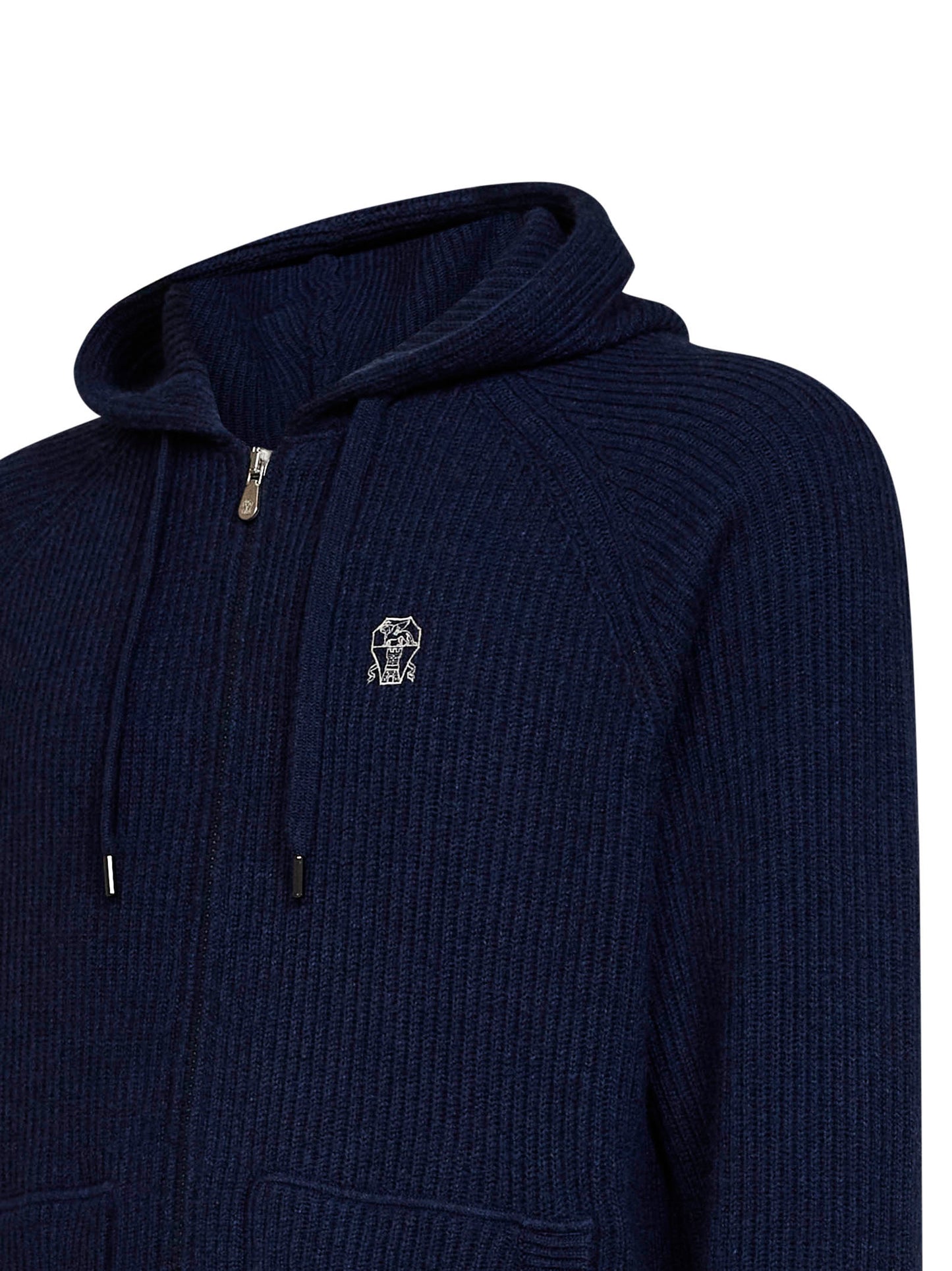 Navy blue cashmere knit zip-up hoodie