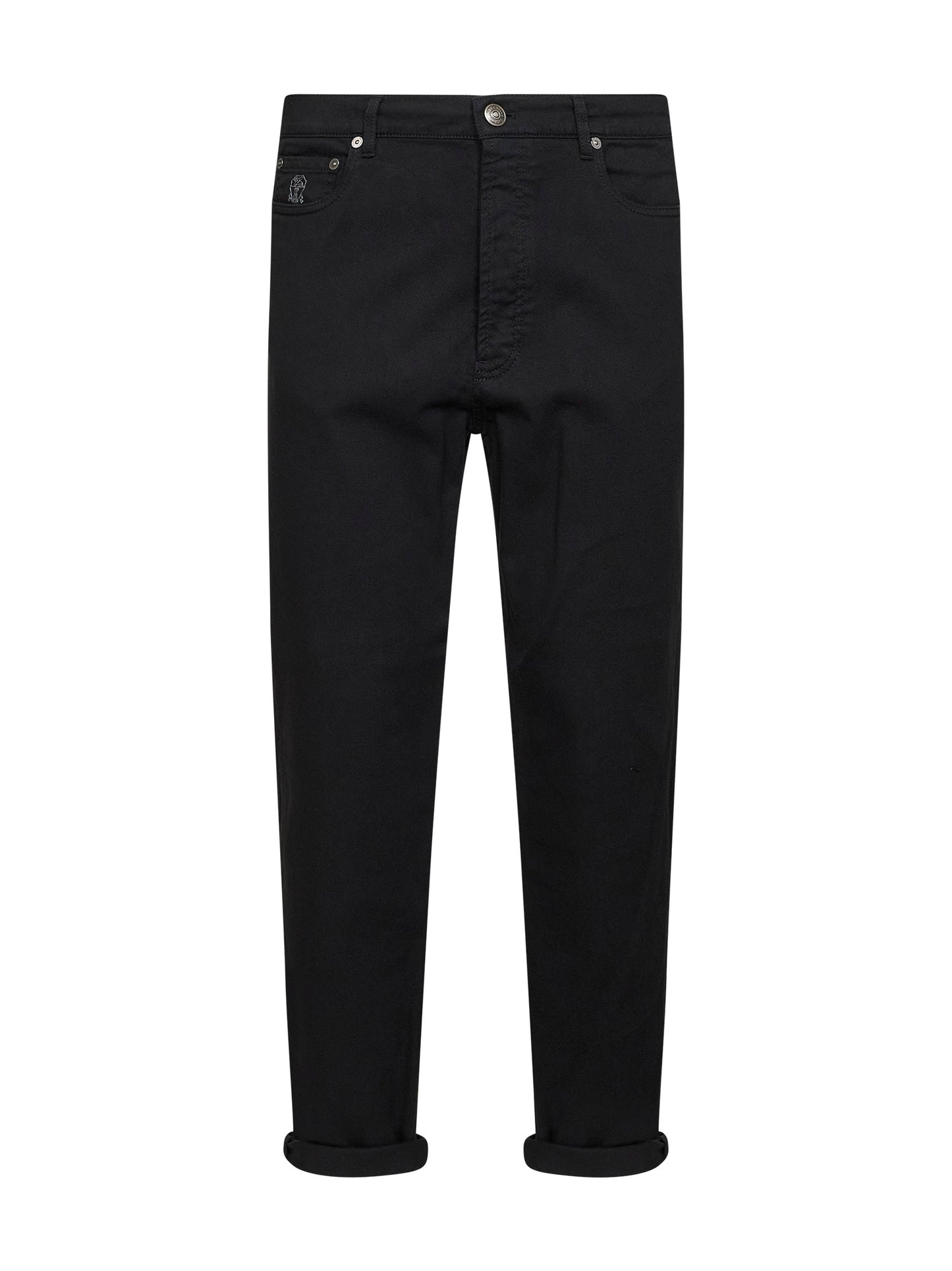 Black garment-dyed lightweight comfort denim iconic fit jeans