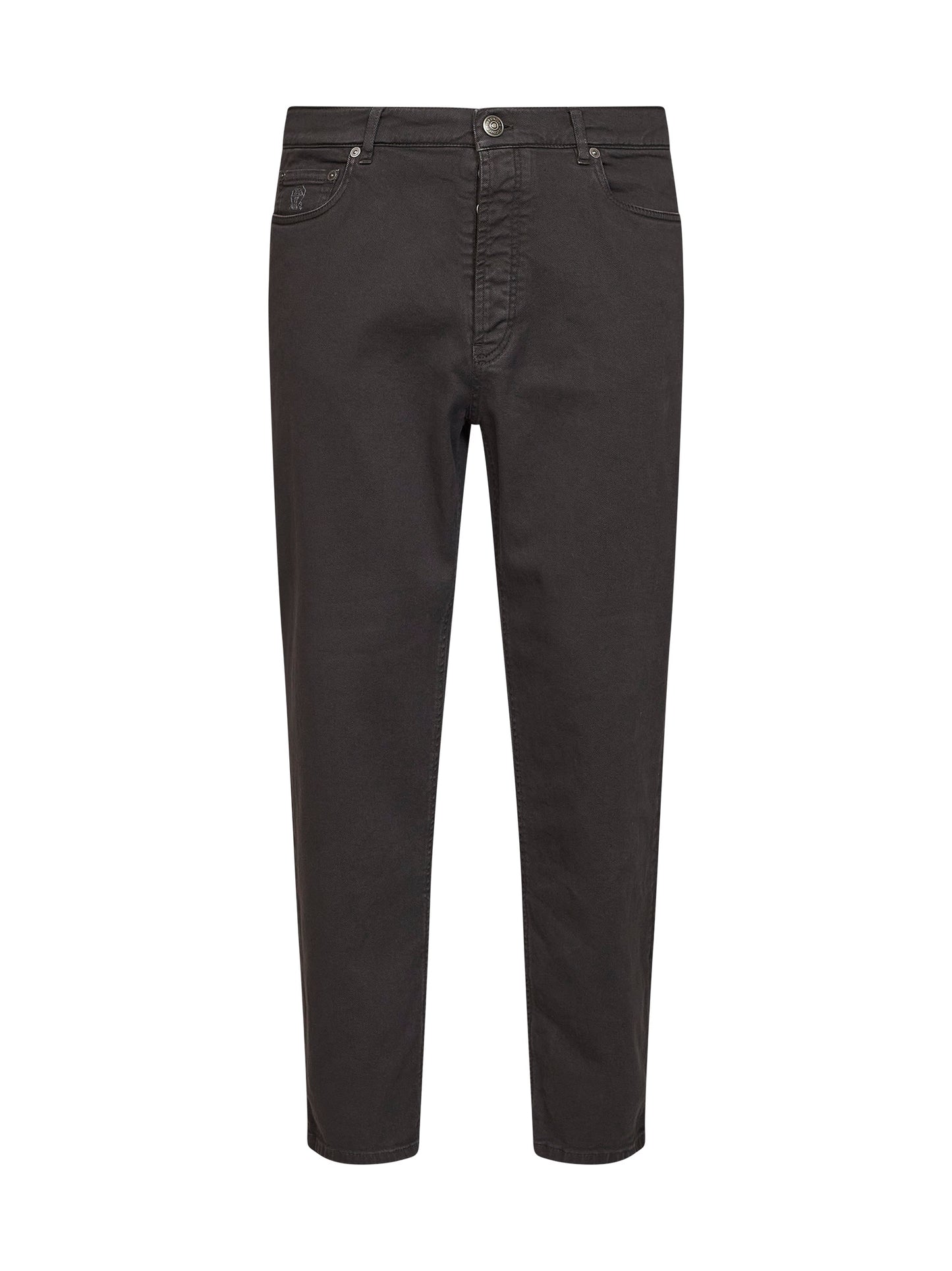 Dark brown garment-dyed lightweight comfort denim iconic fit jeans