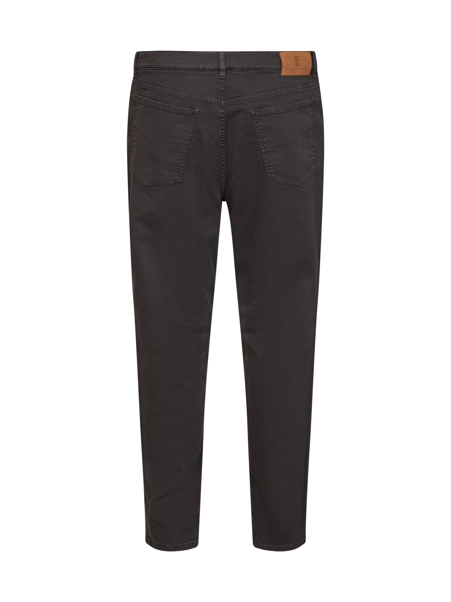 Dark brown garment-dyed lightweight comfort denim iconic fit jeans