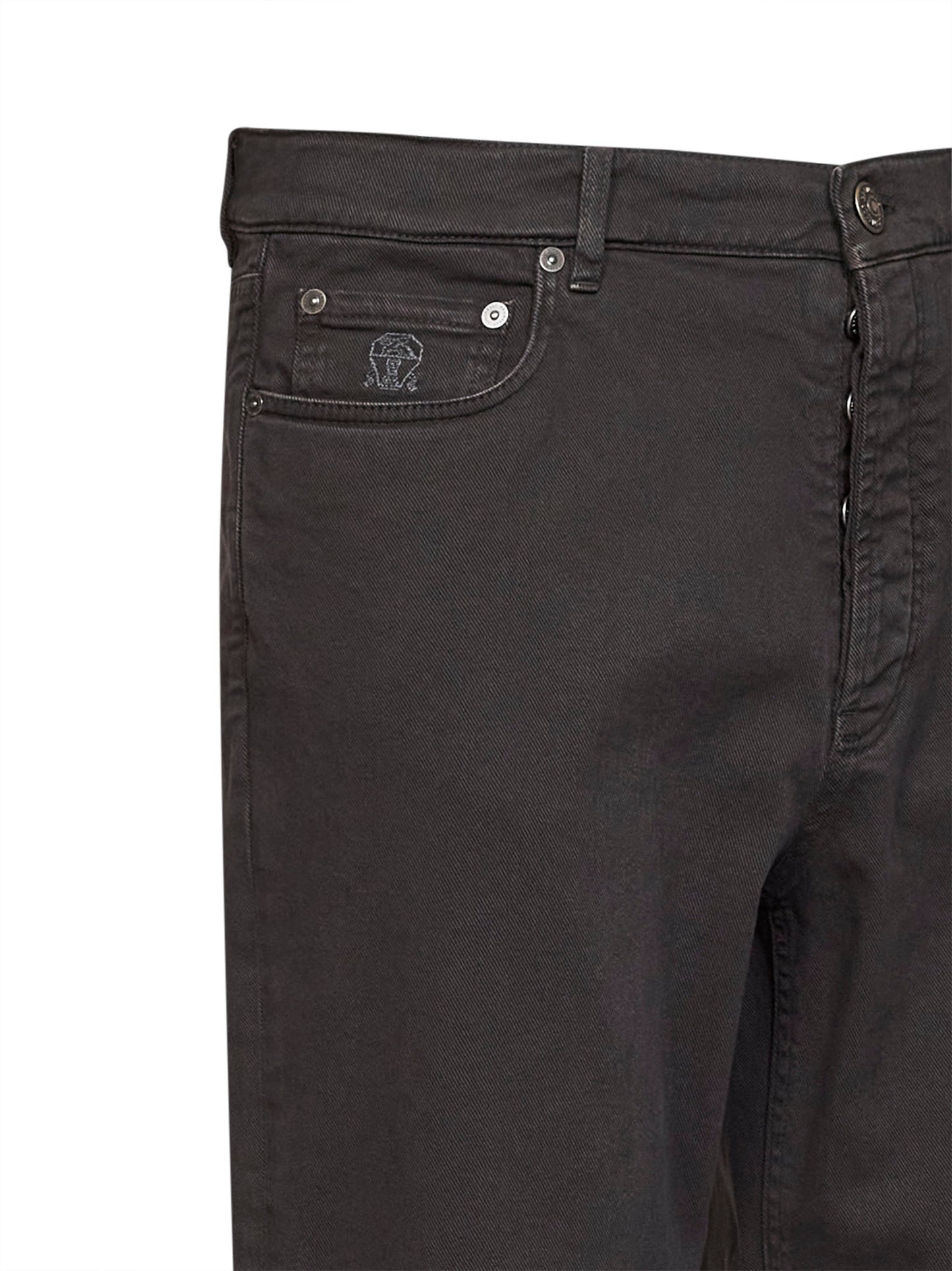 Dark brown garment-dyed lightweight comfort denim iconic fit jeans