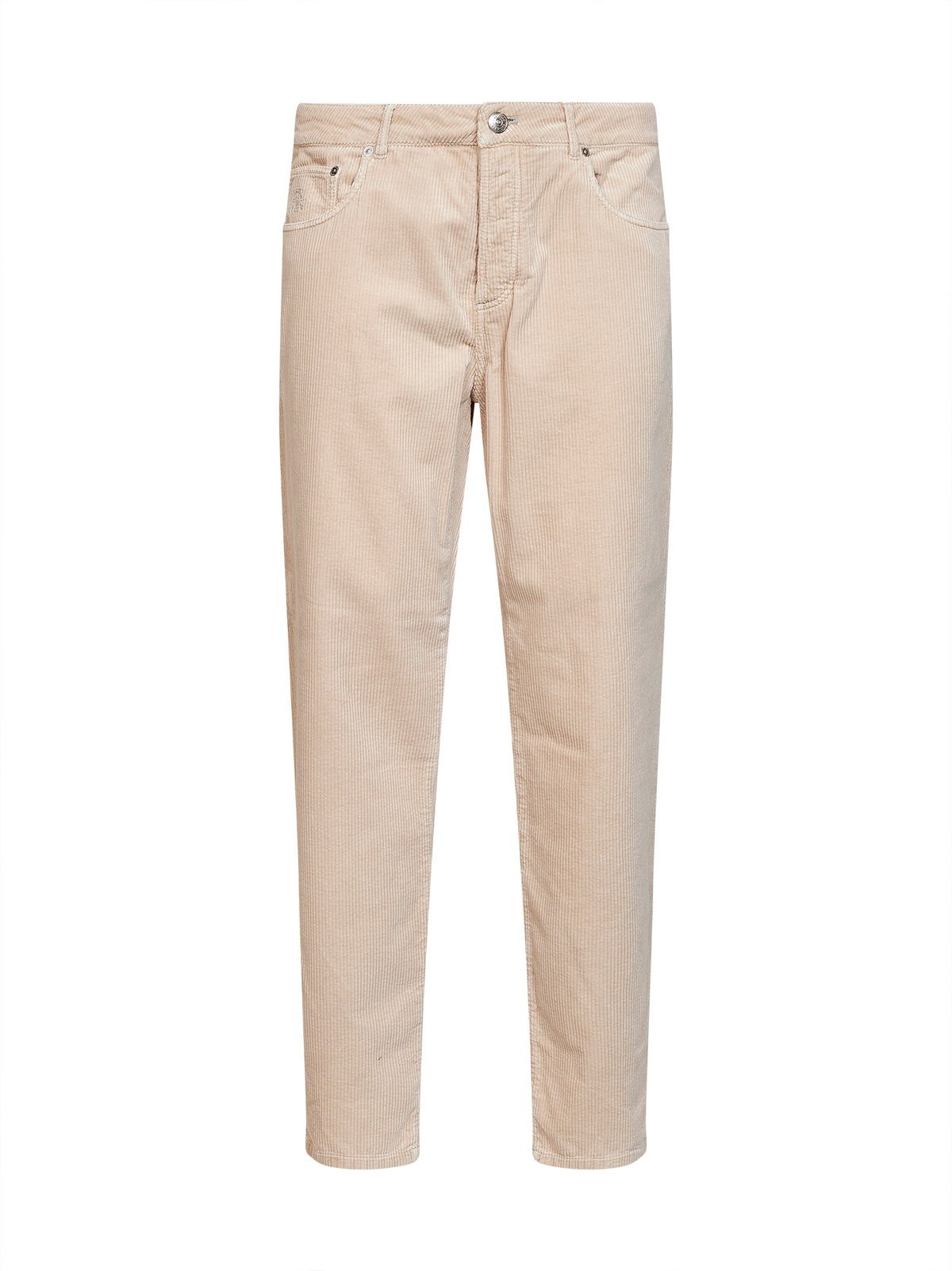 Sand garment-dyed cotton corduroy trousers<BR/>