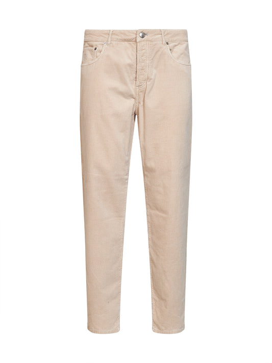 Sand garment-dyed cotton corduroy trousers<BR/>