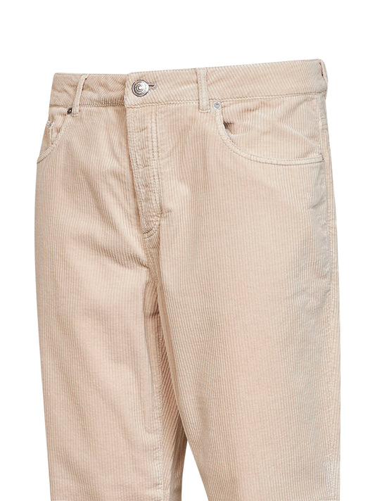 Sand garment-dyed cotton corduroy trousers<BR/>