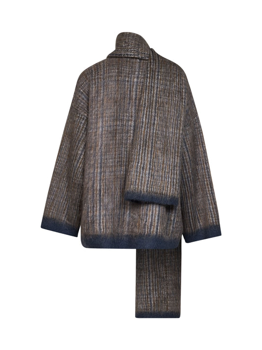 Light grey Prince of Wales double knit jacket with scarf