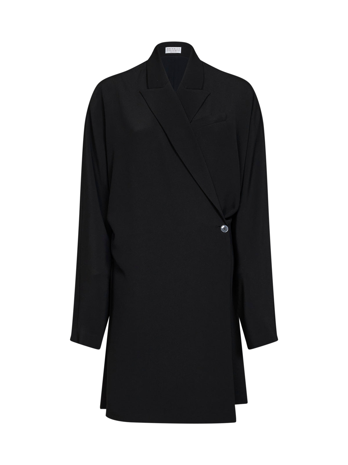 Black crêpe cady Tuxedo dress with monili
