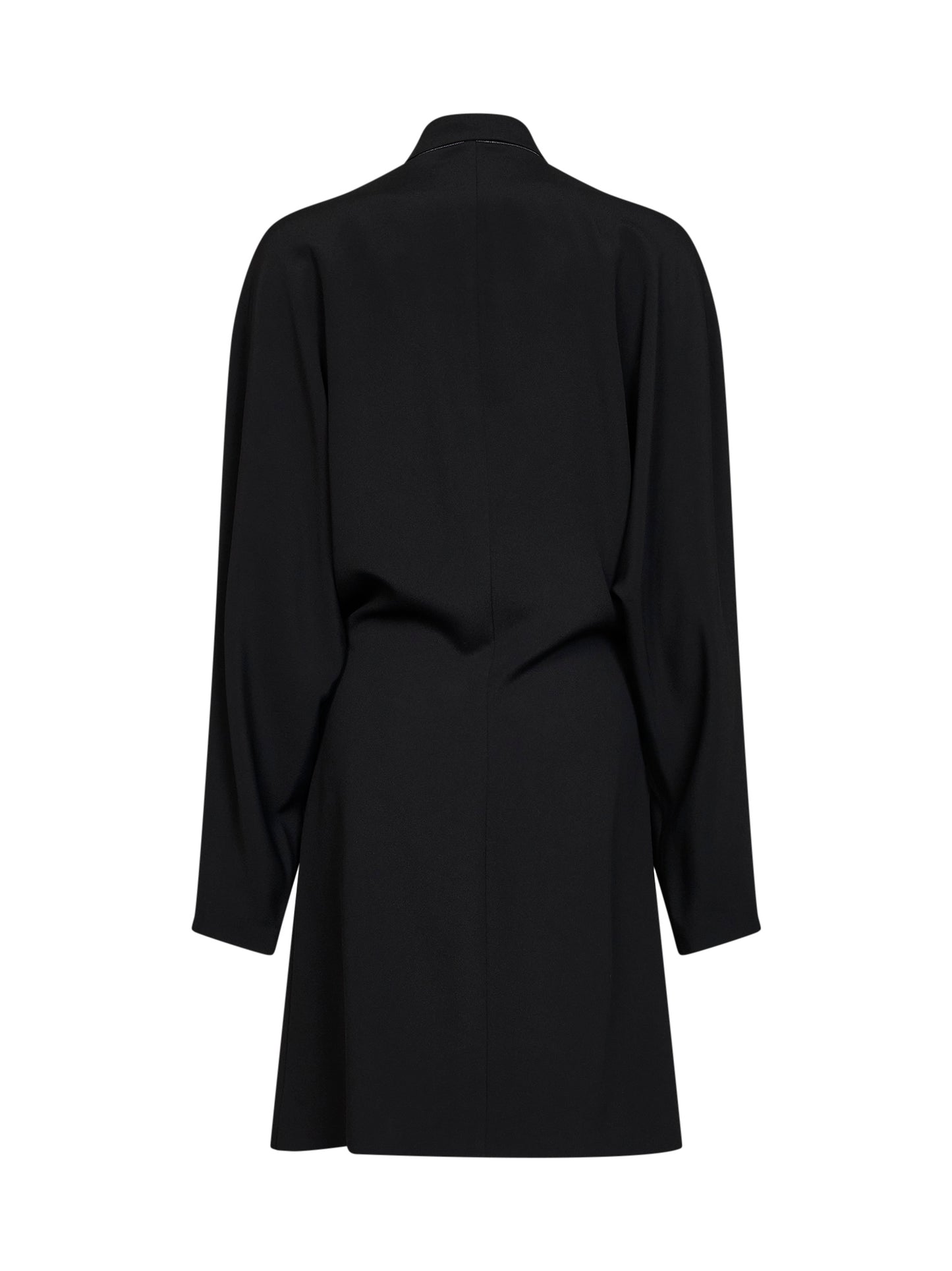 Black crêpe cady Tuxedo dress with monili