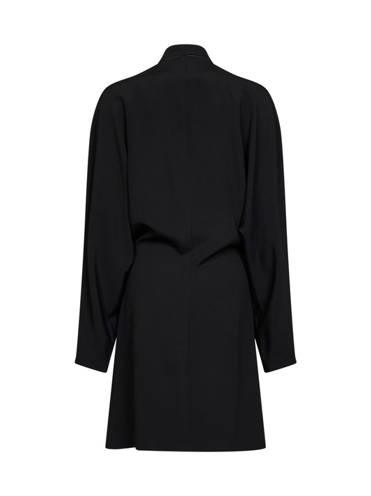 Black crêpe cady Tuxedo dress with monili