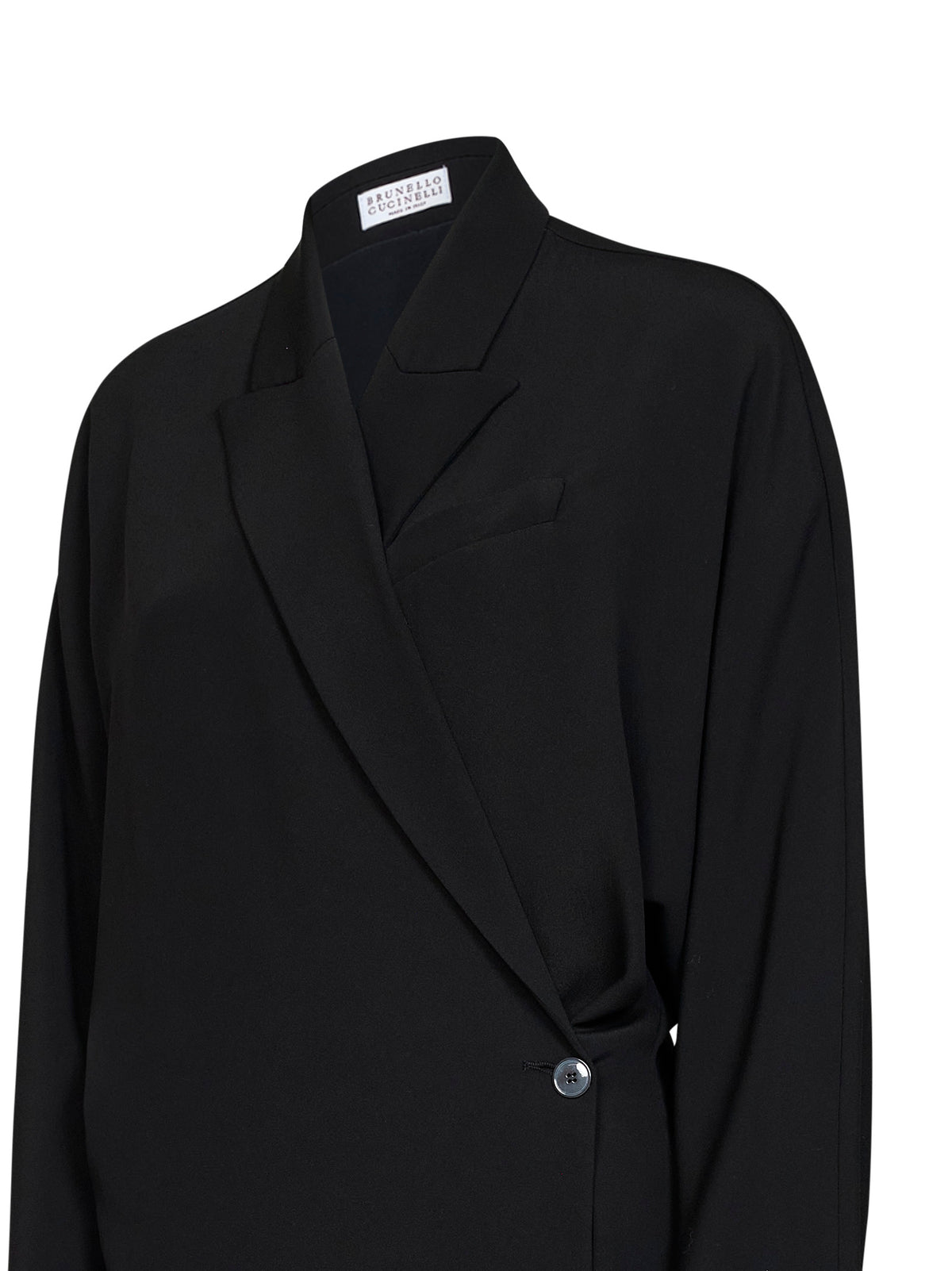 Black crêpe cady Tuxedo dress with monili