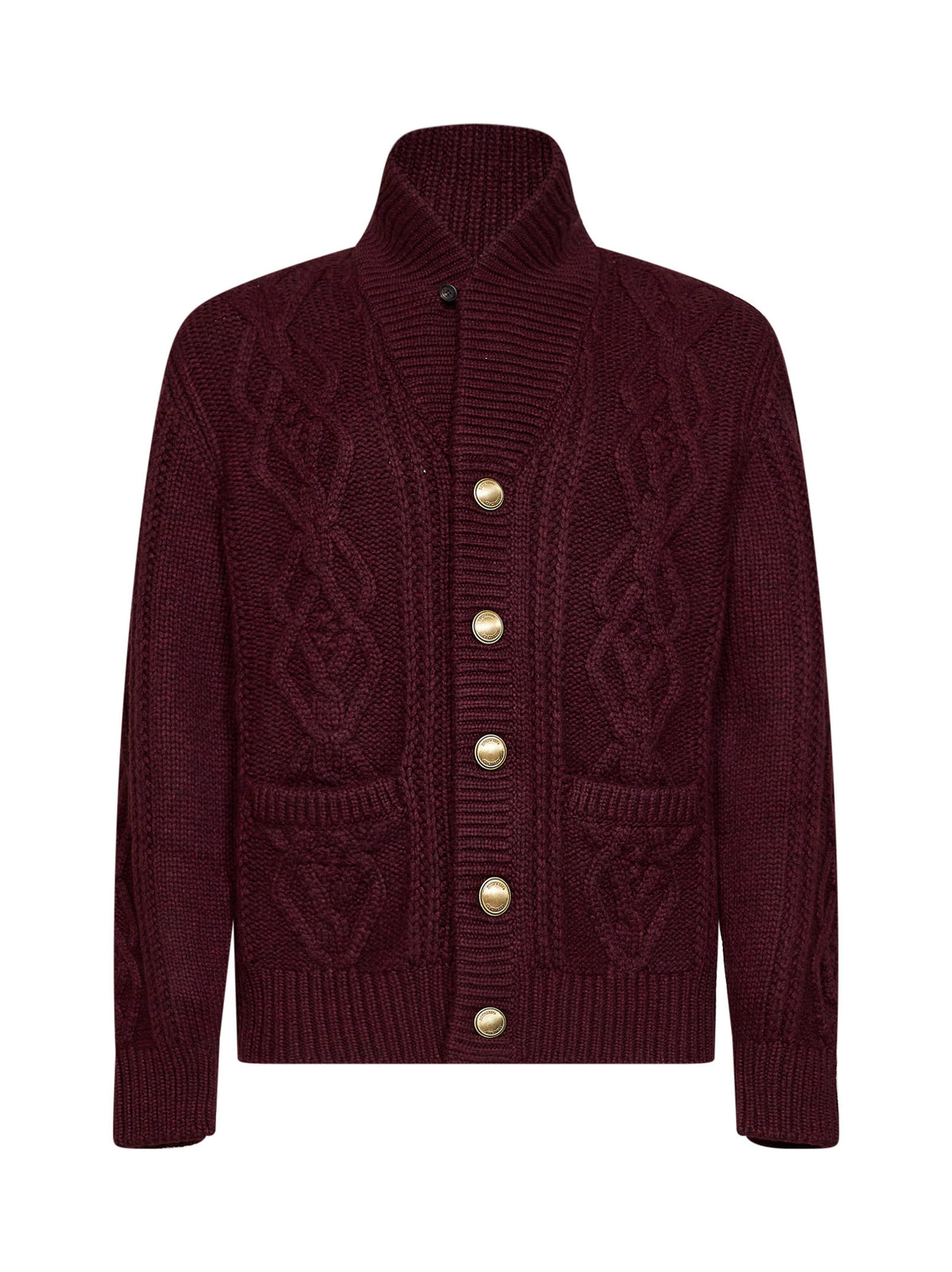 Cardigan in cashmere Piuma a treccia bordeaux