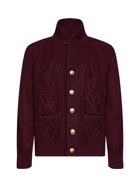 Burgundy cable-knit Piuma cashmere cardigan