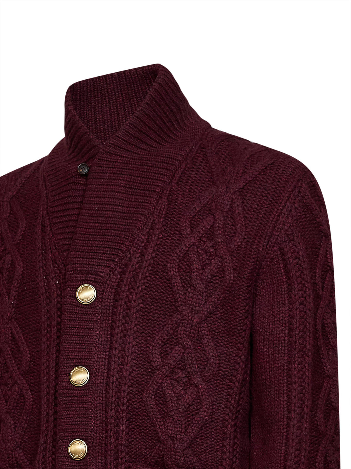 Cardigan in cashmere Piuma a treccia bordeaux