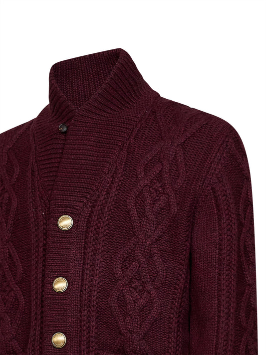 Burgundy cable-knit Piuma cashmere cardigan