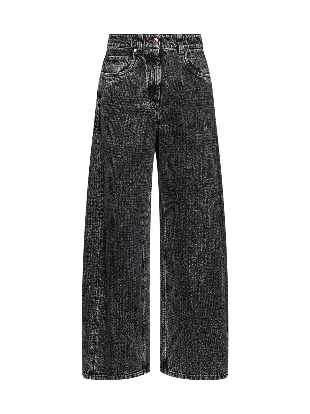 Jeans Wide in Principe di Galles di denim grigio scuro