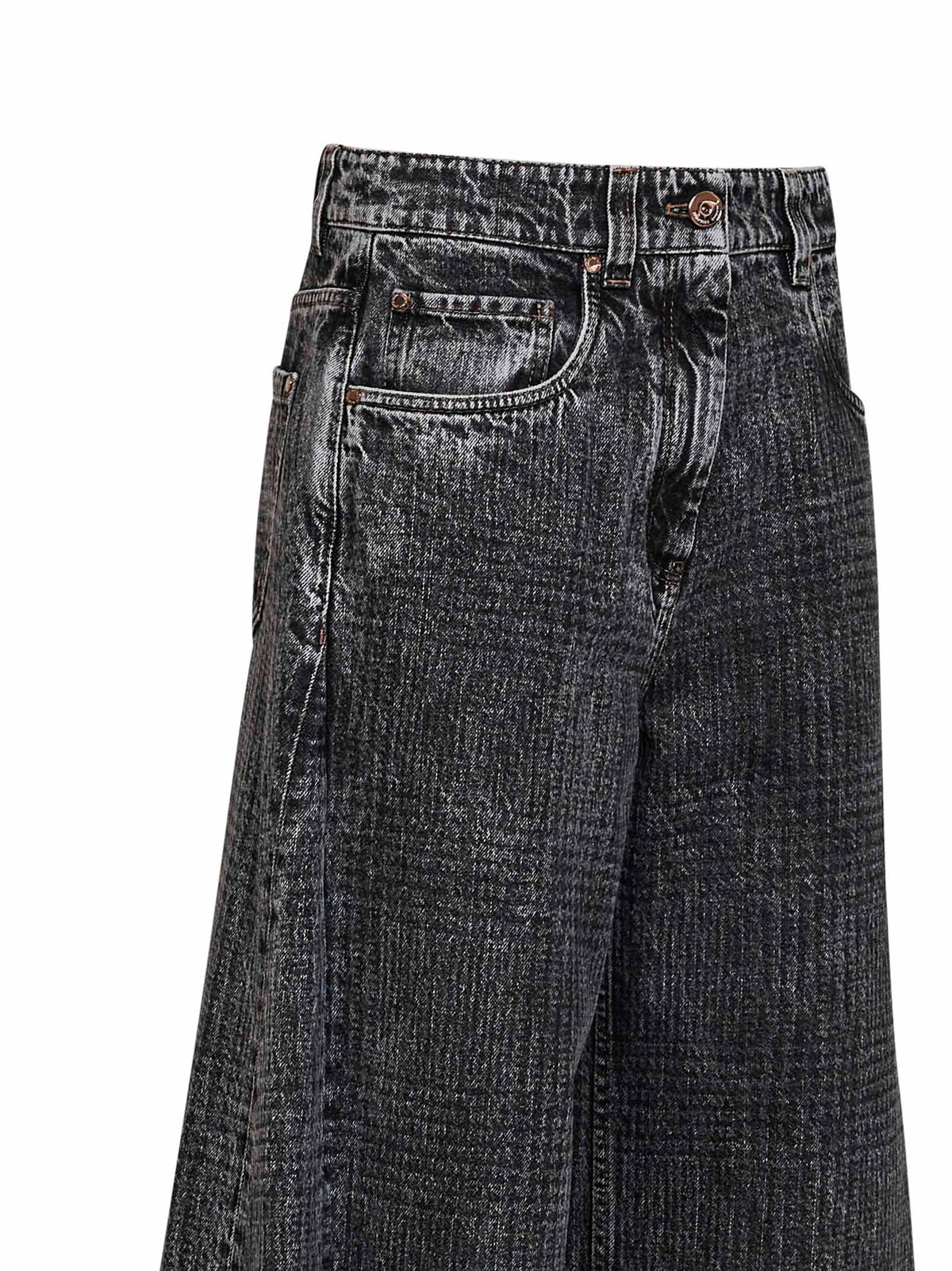 Jeans Wide in Principe di Galles di denim grigio scuro