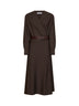 Abito midi con cintura in tela stretch cioccolato scuro