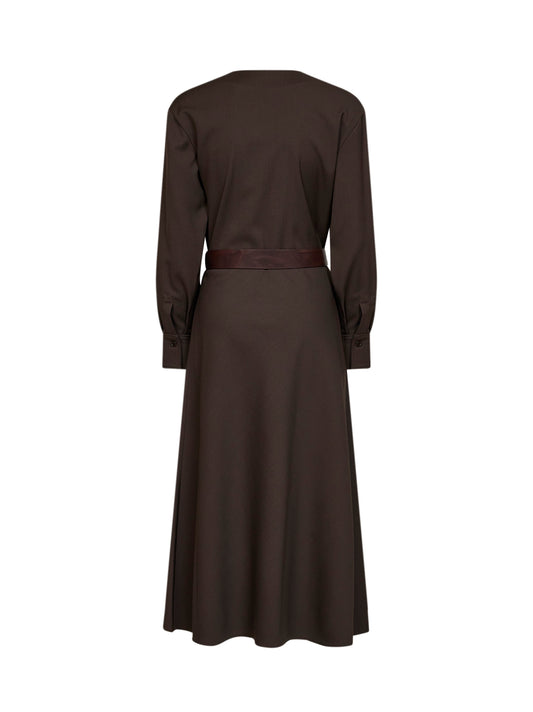 Abito midi con cintura in tela stretch cioccolato scuro