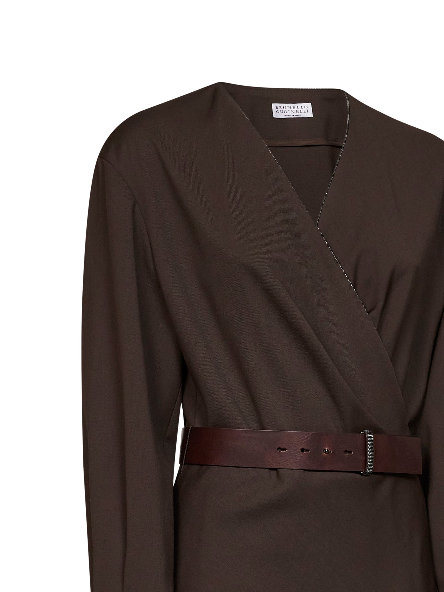 Abito midi con cintura in tela stretch cioccolato scuro