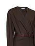 Abito midi con cintura in tela stretch cioccolato scuro