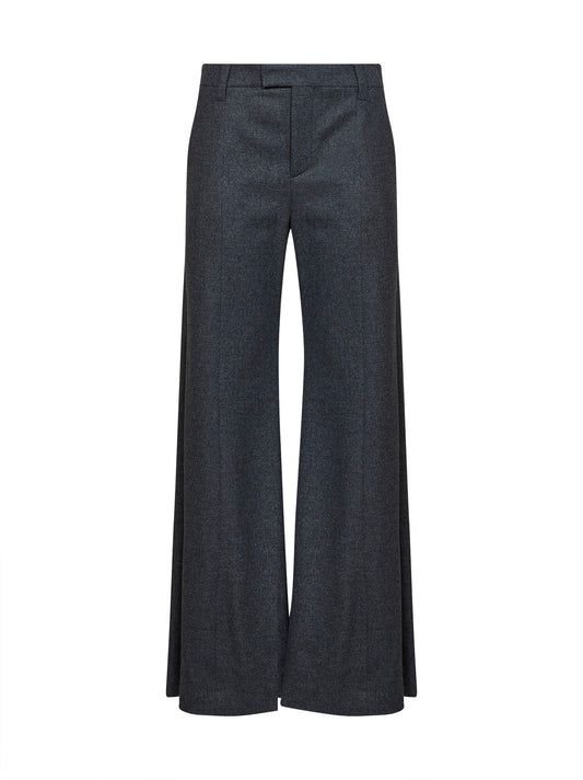 Pantaloni Wide Flare in lana vergine e cashmere grigio medio