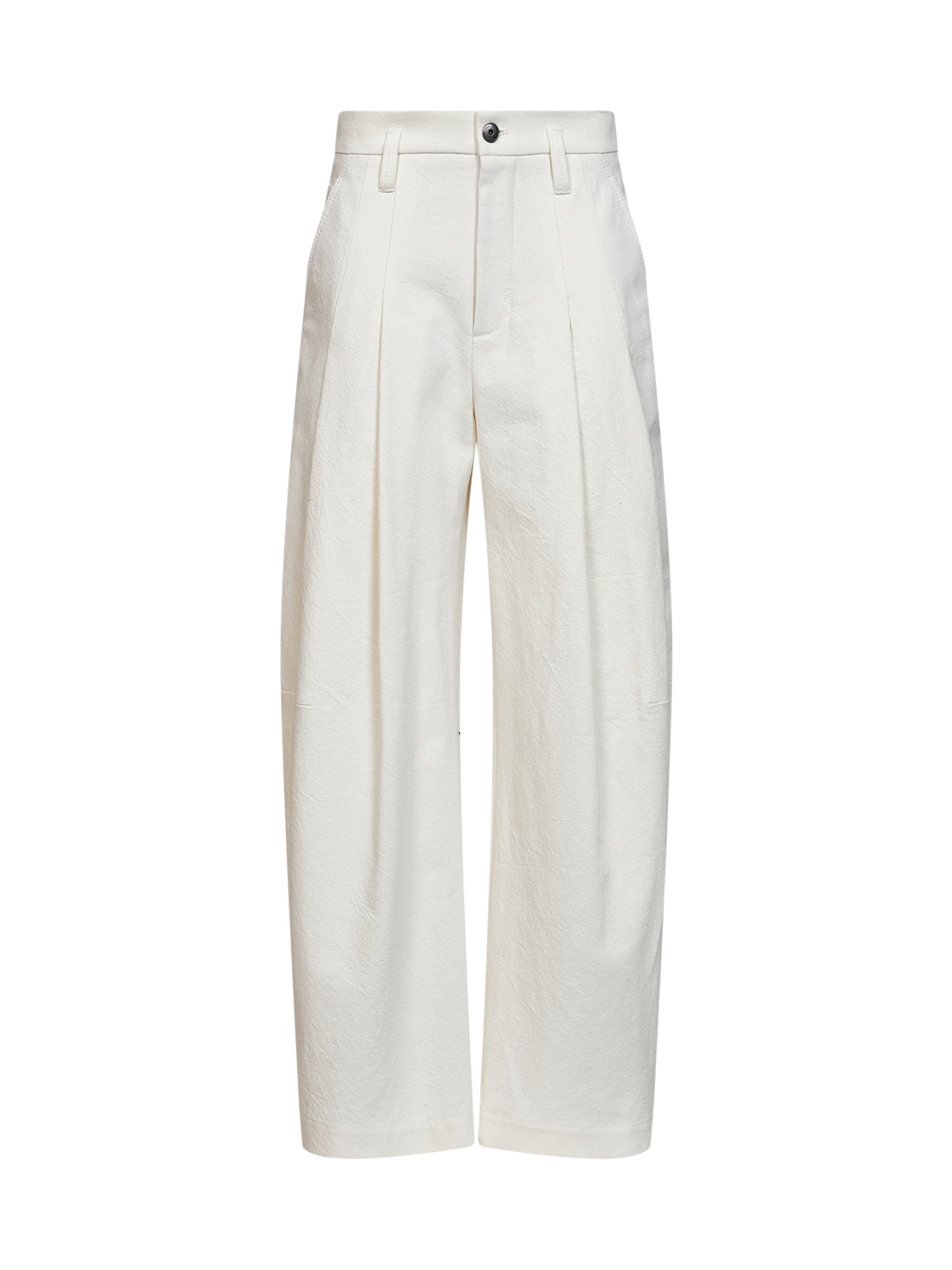 Pantaloni Baggy in denim tinto e lana Wrinkled avorio