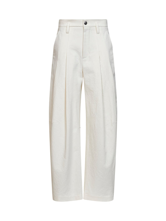 Ivory Wrinkled wool and dyed denim Baggy trousers