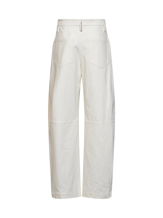 Ivory Wrinkled wool and dyed denim Baggy trousers