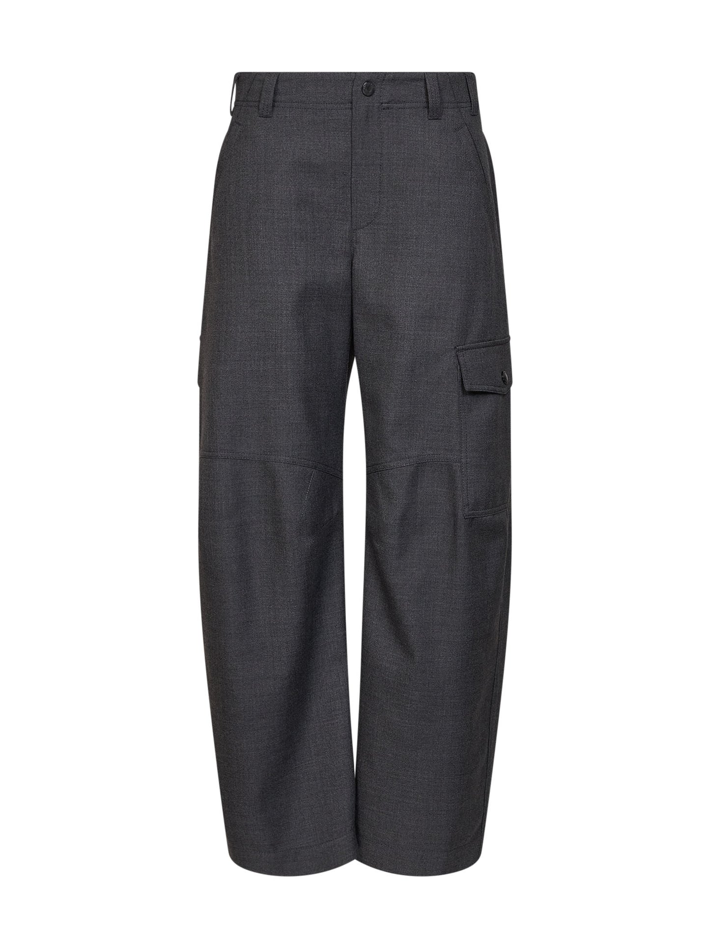 Pantalone Barrel Cargo in twill di lana vergine grigio scuro