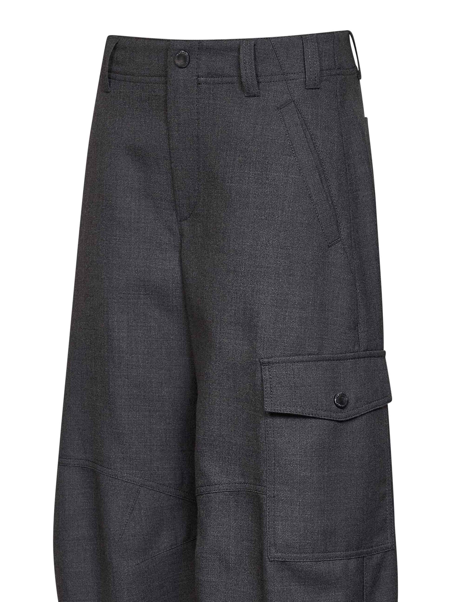 Pantalone Barrel Cargo in twill di lana vergine grigio scuro