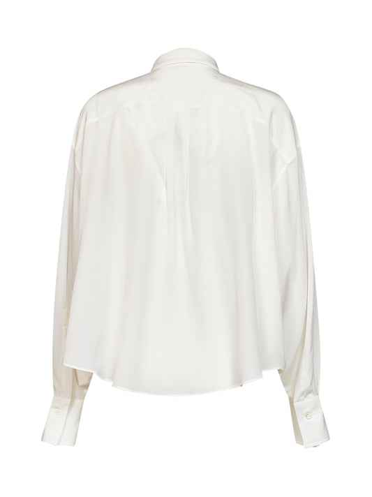 Camicia in crêpe de Chine naturale con cravatta e Shiny Collar