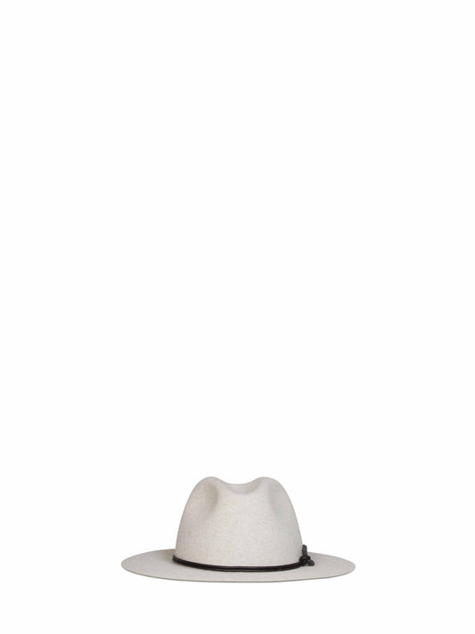 Ecru felt fedora hat with leather band and monili