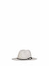 Fedora in feltro ecrù con fascia in pelle e monile