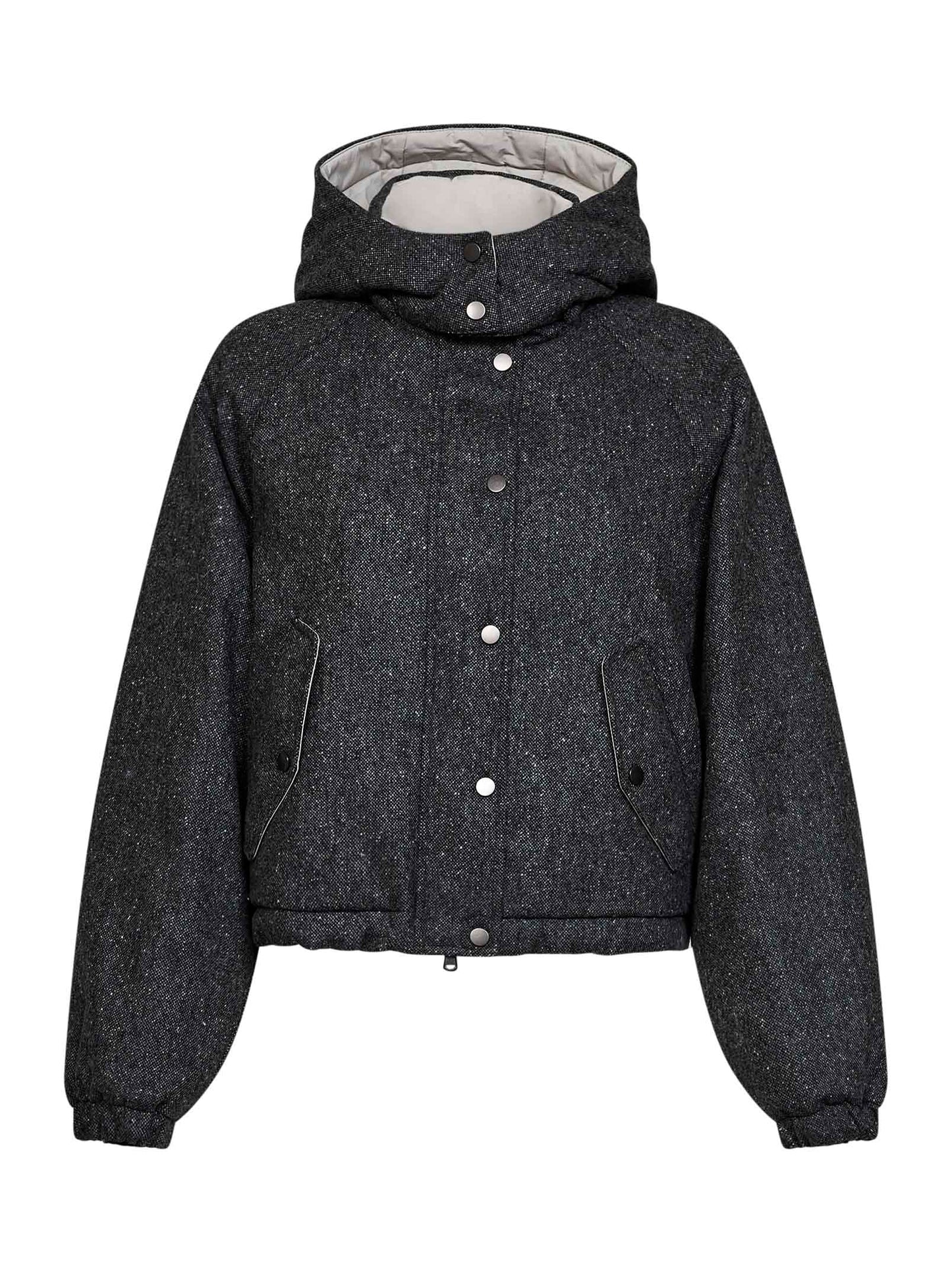 Black Donegal hooded down jacket with Shiny Zipper Pull
