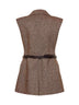 Gilet doppiopetto in lana con cintura in marrone