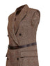 Gilet doppiopetto in lana con cintura in marrone