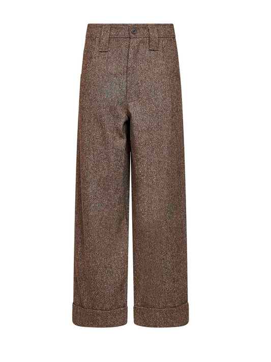 Pantalone Baggy in donegal cappuccino con monile