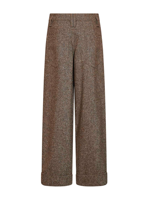 Pantalone Baggy in donegal cappuccino con monile