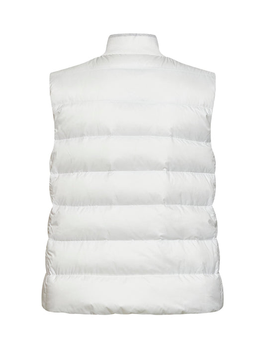 Gilet imbottito in nylon gesso con patch logo