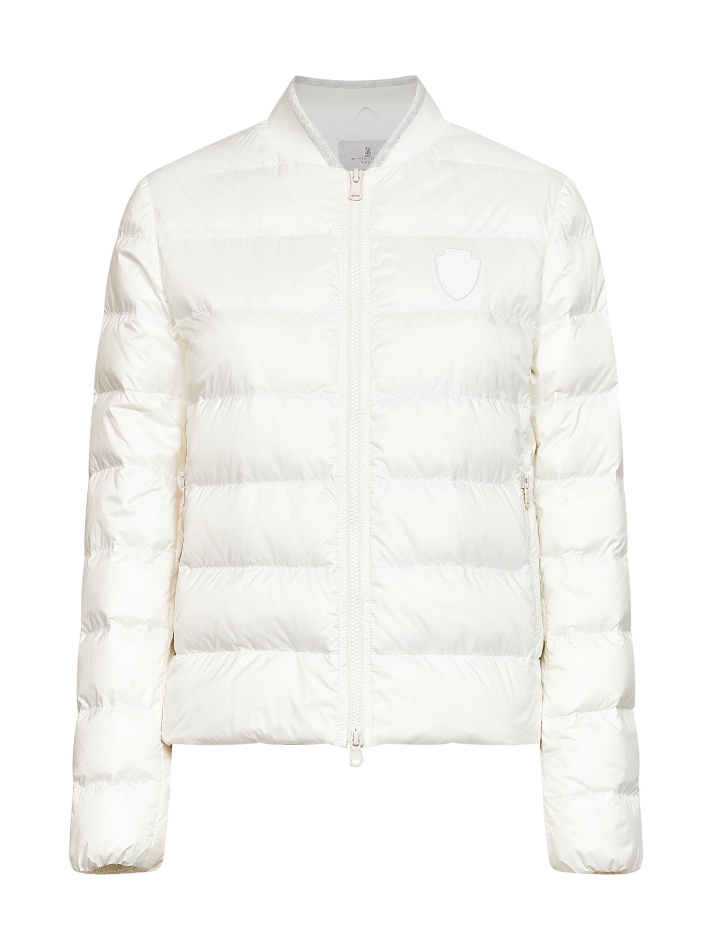 Piumino in nylon opaco idrorepellente latte con logo
