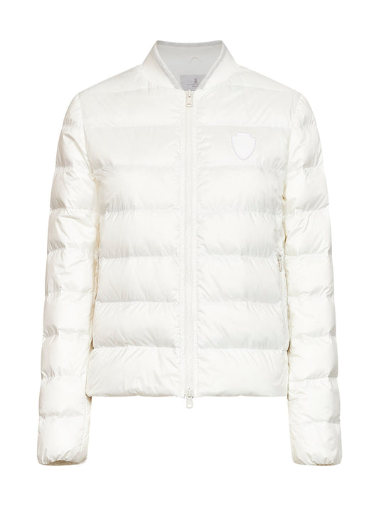 Milky white water-repellent matte nylon logo down jacket