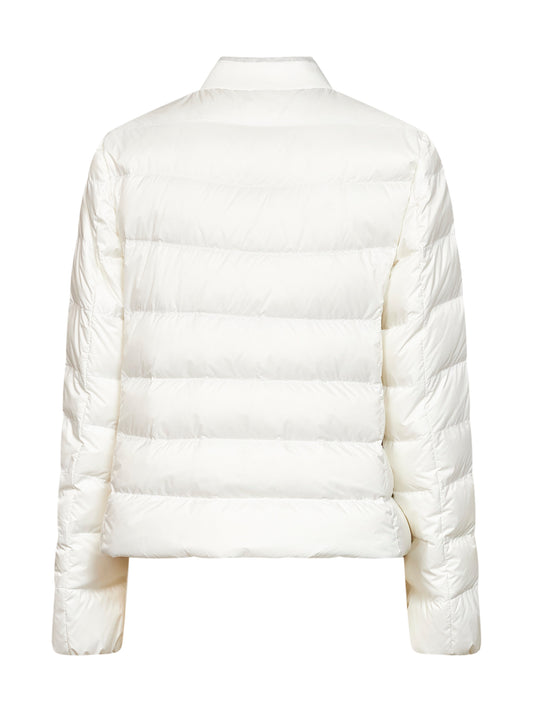 Milky white water-repellent matte nylon logo down jacket